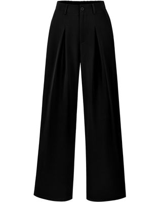 Btfbm Women's Casual Wide Leg Pants Business Work Outfits Button Down Slacks Spring High Waist Long Palazzo Trousers(solid Black, Medium)