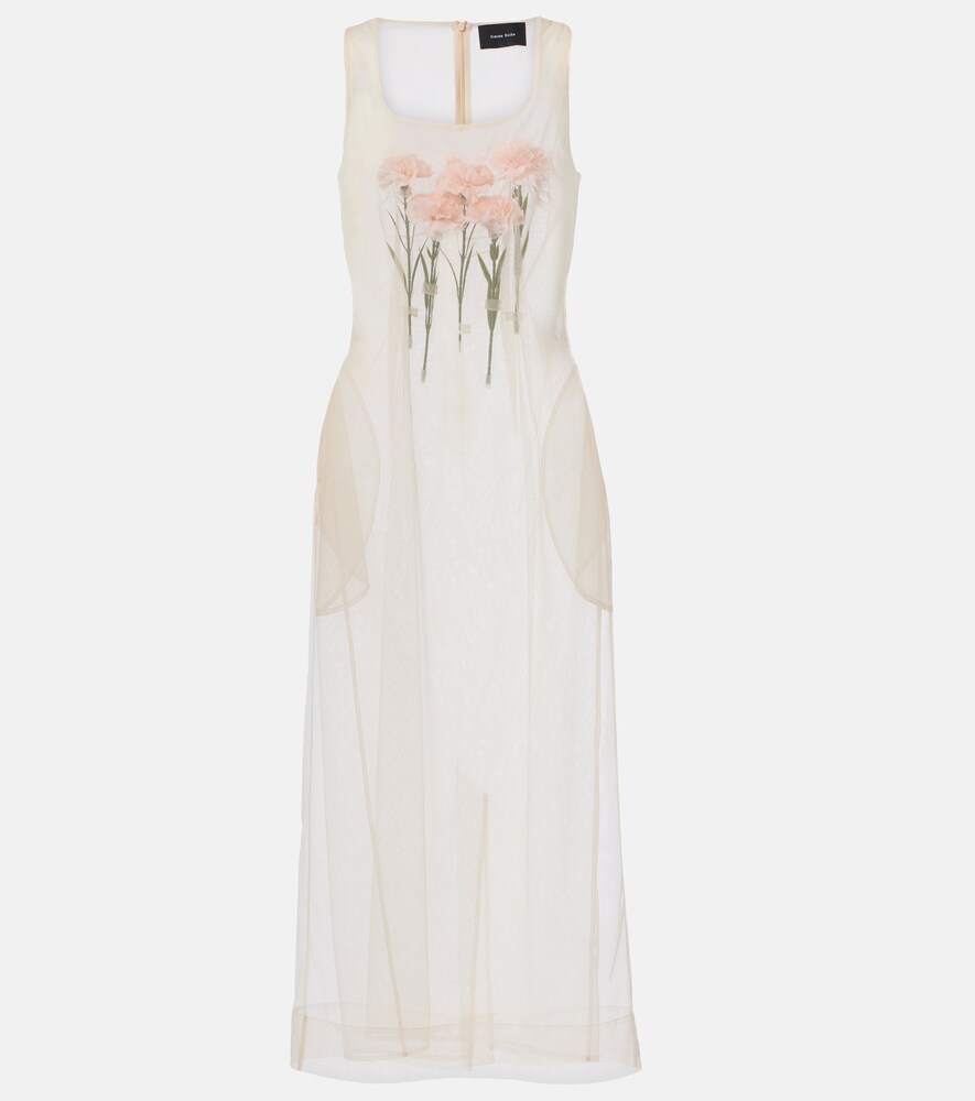 Floral-Appliqué Tulle Midi Dress