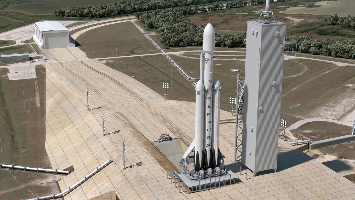 SpaceX's 1st Falcon Heavy Rocket Now at Launchpad Ahead of Maiden