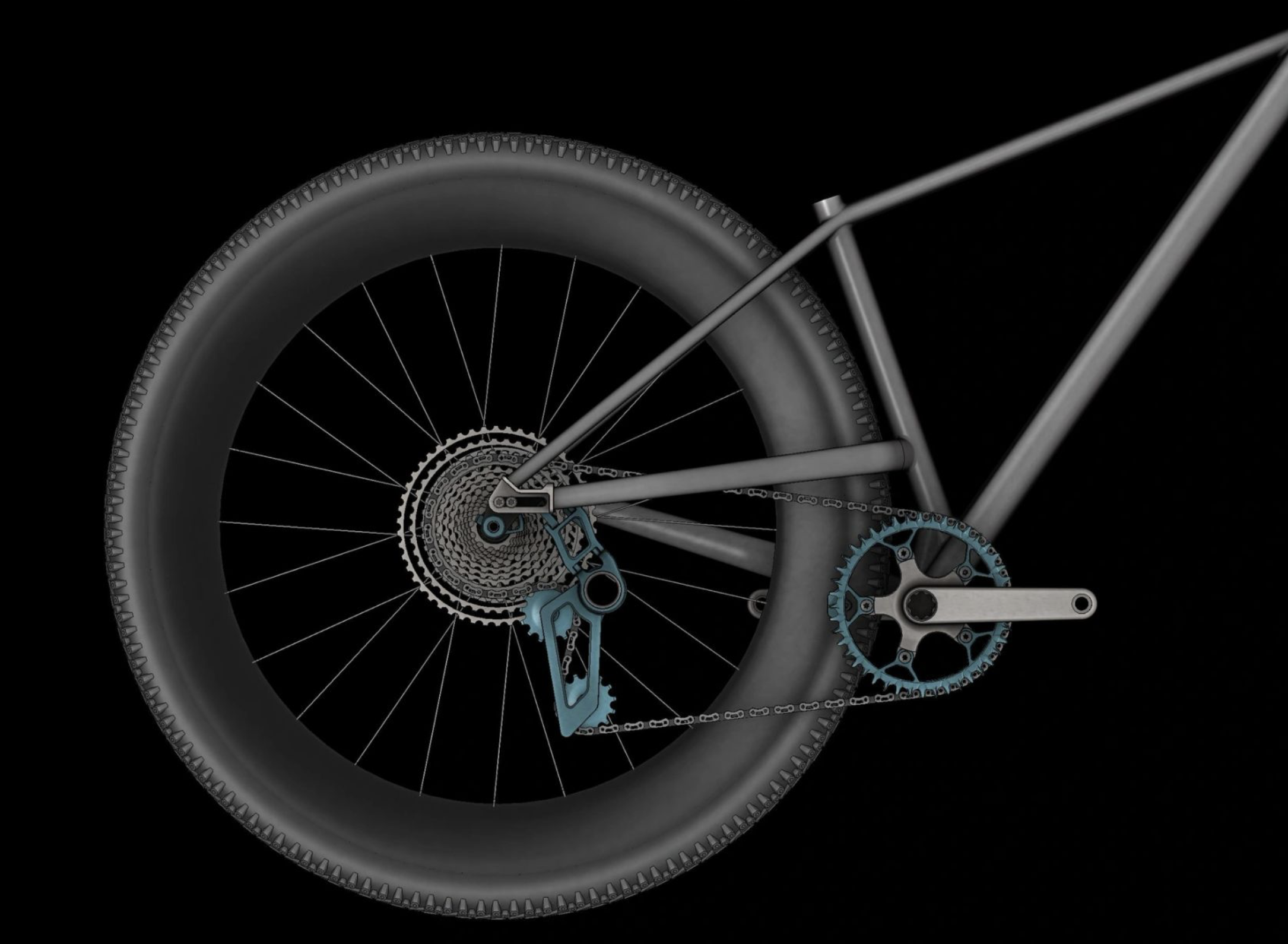 Titanium bike frame with Orient chainset system in black background