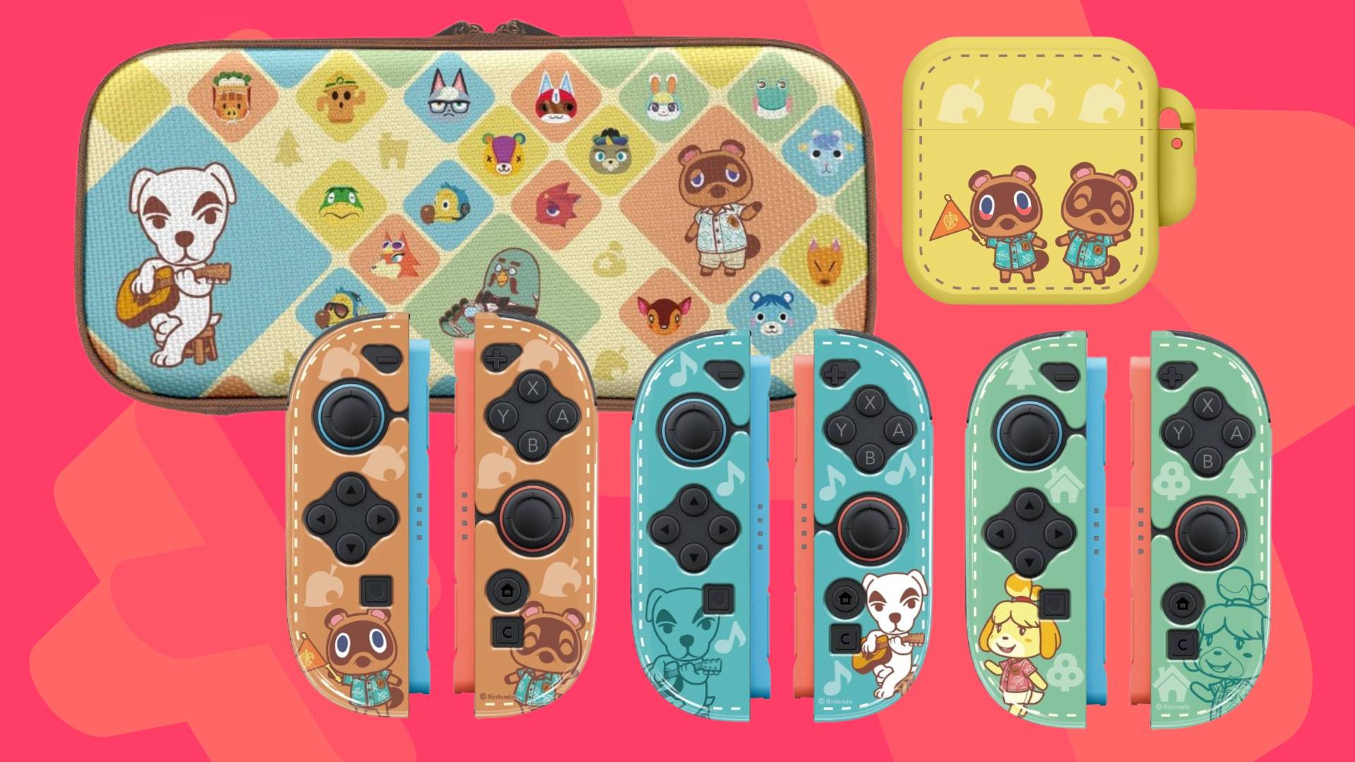 Images of the Keys Factory official Animal Crossing accessories on a pink GamesRadar+ background.