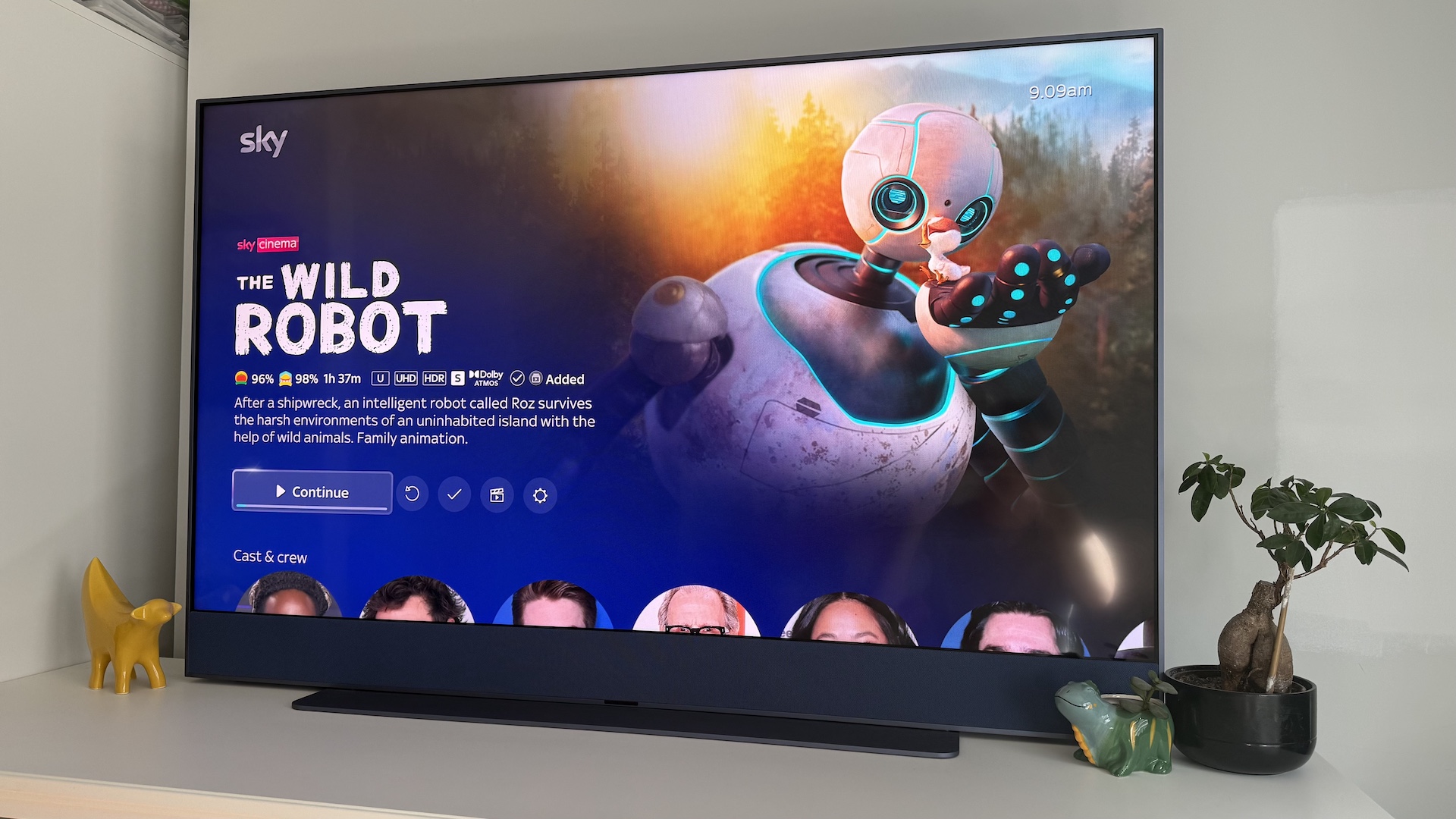 The Sky Glass Gen 2 screen on a white cabinet