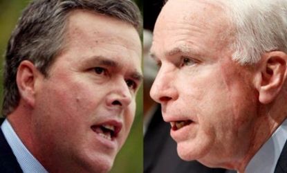 John McCain and Jeb Bush: at odds over Arizona's controversial immigration bill.