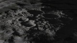 A still from an animation of the lunar south pole.