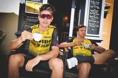 Wout van Aert with a coffee