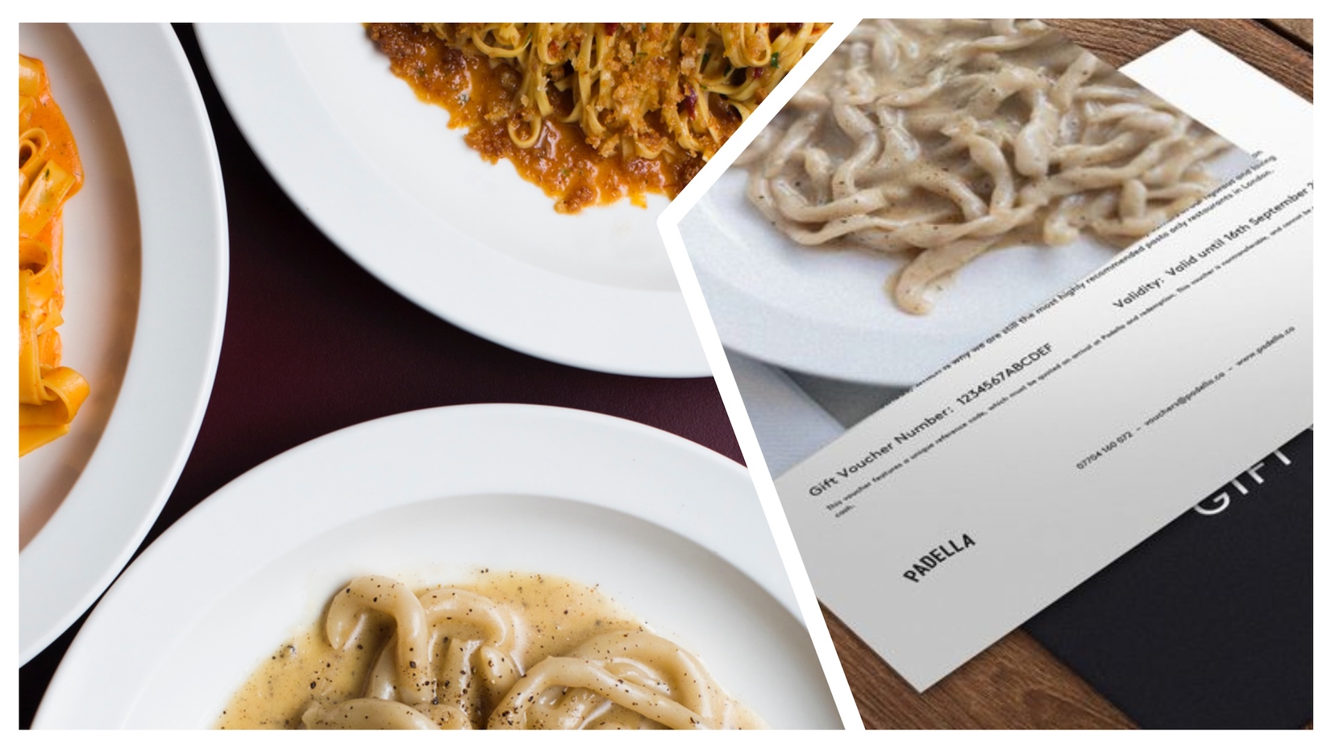 Padella plates on the left and Padella menu on the right 