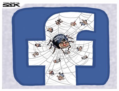 Political cartoon U.S. Facebook Cambridge Analytica data thieves