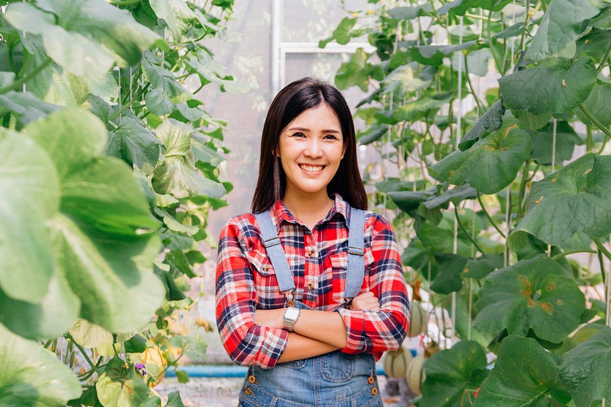 Woman Standing In A Greenhouse Garden