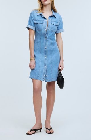 Seamed Denim Mini Shirtdress