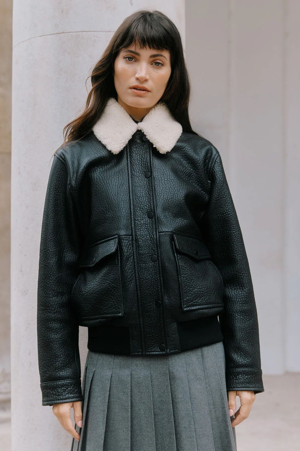 Albaray Detachable Collar Leather Bomber