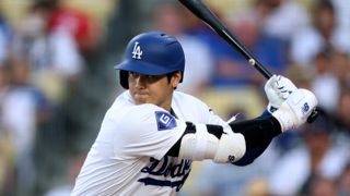 Shohei Ohtani #17 of the Los Angeles Dodgers at bat during the first inning against the Philadelphia Phillies at Dodger Stadium on August 06, 2024 in Los Angeles, California.