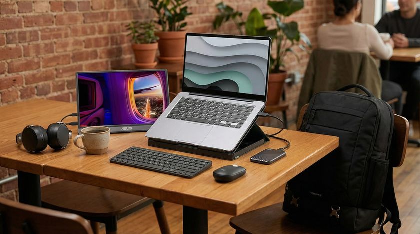 A portable tech set up. 