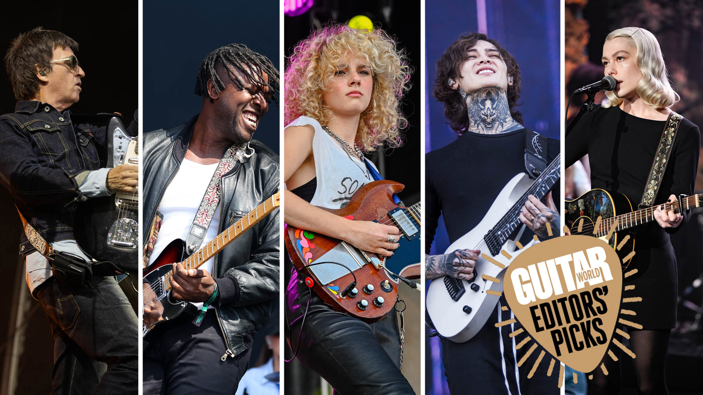 GW Aug 26 Editor's Picks [L-R]: Johnny Marr, Kele Okereke, Grace Bowers, Tim Henson, Phoebe Bridgers