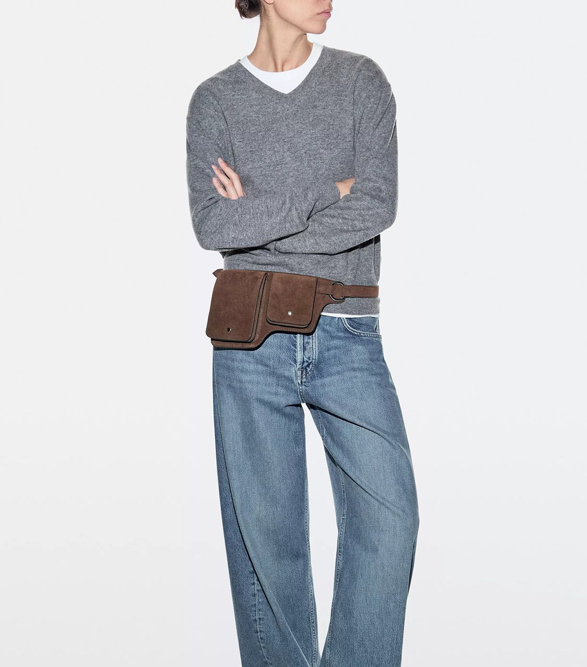 Massimo Dutti, Split Leather Double Compartment Belt Bag