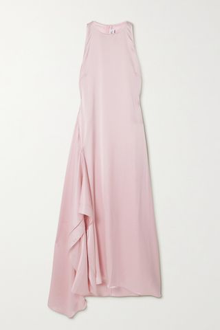 Asymmetric Draped Duchesse-Satin Maxi Dress