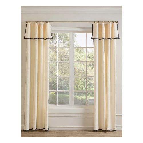 Cream drapes with black edges