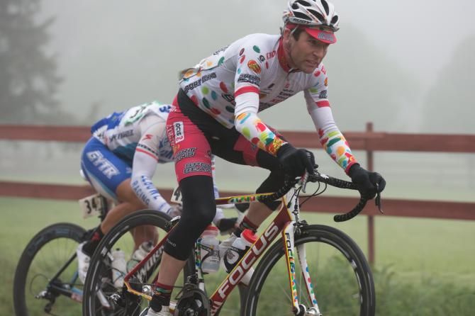 Morgan Schmitt (Jelly Belly) helps power the breakaway on the final circuit of the 114-mile road race. The break was kept on a short leash, never gaining more than three minutes on the field.