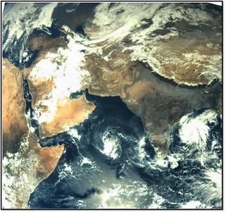 This photo of Earth was the first photo from India's Mars Orbiter Mission and captured on Nov. 19, 2013. It shows India and the surrounding region from Earth orbit.