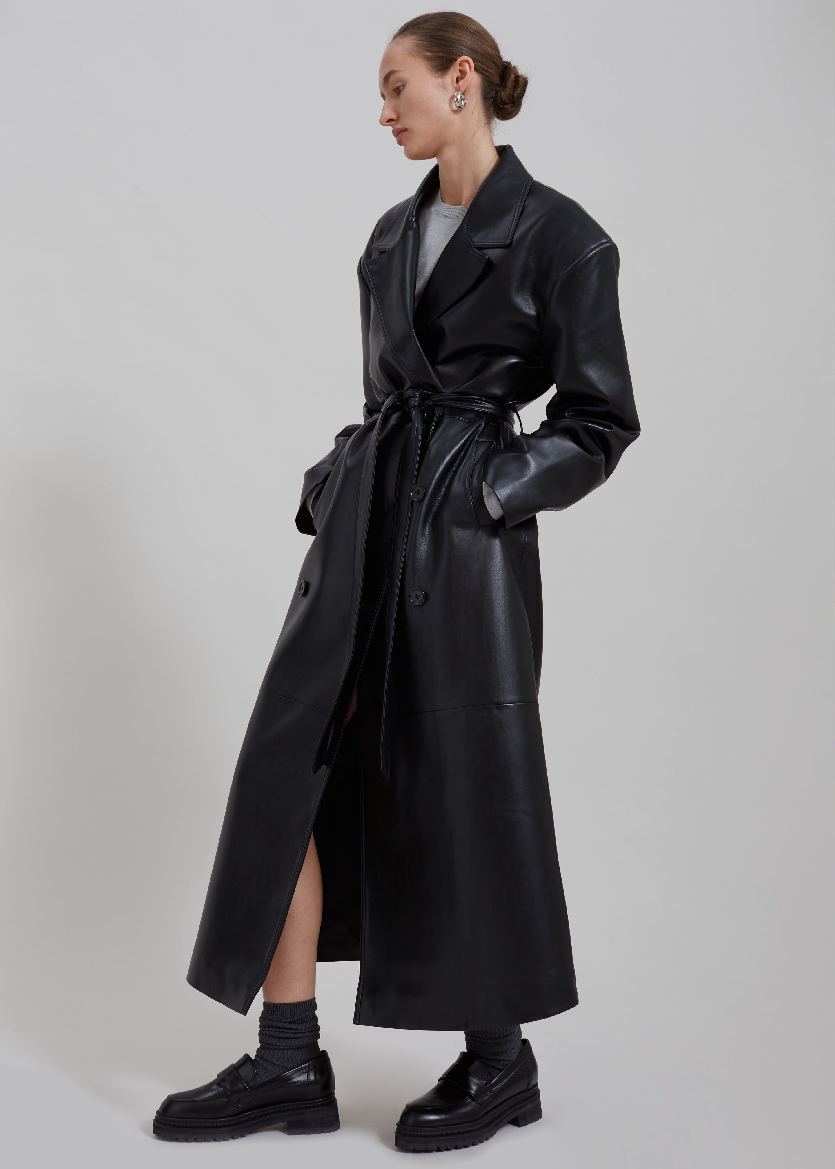 The Frankie Shop Tina Faux Leather Trench Coat - Black