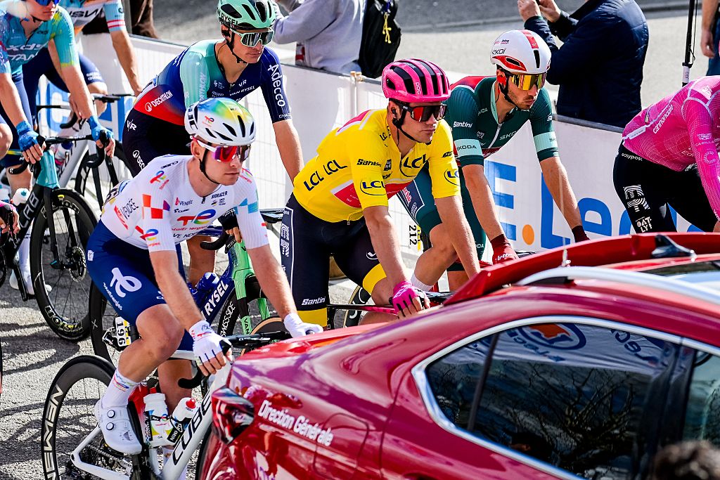 American Luke Lamperti of EF Education-EasyPost pictured at the start of the second stage of 84th edition of the Paris-Nice cycling race, 187 km from Epone to Montargis, Monday 09 March 2026. BELGA PHOTO DAVID PINTENS (Photo by DAVID PINTENS / BELGA MAG / Belga via AFP)