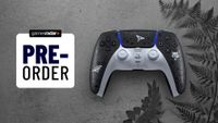 The marketing reveal image for the Limited Edition Last of Us DualSense controller with a GamesRadar+ pre-order badge on top