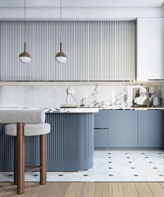 Grey kitchen ideas with fluted kitchen cabinets