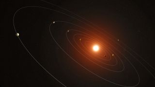 an illustration of seven planets orbiting a star