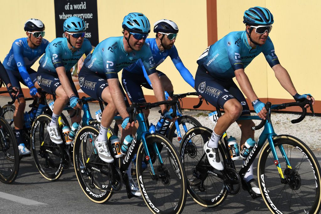 Hugo Houle and Jakob Fuglsang ride together at Tirreno-Adriatico