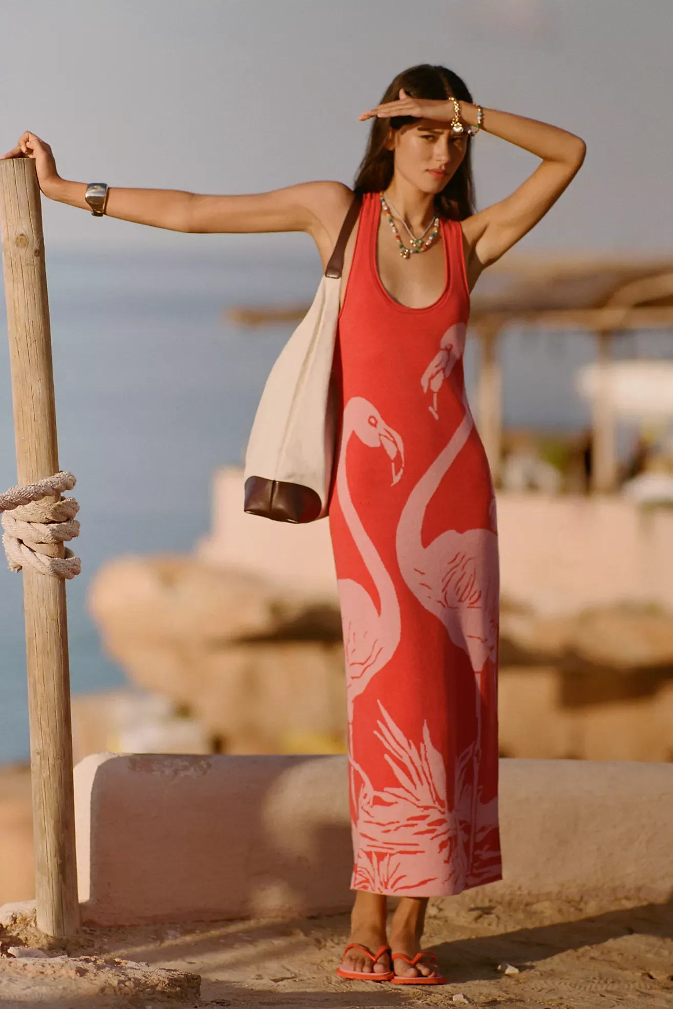 Celandine, Flamingo Knit Midi Dress