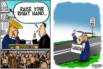 Political cartoon U.S. Donald Trump Inauguration Democrats