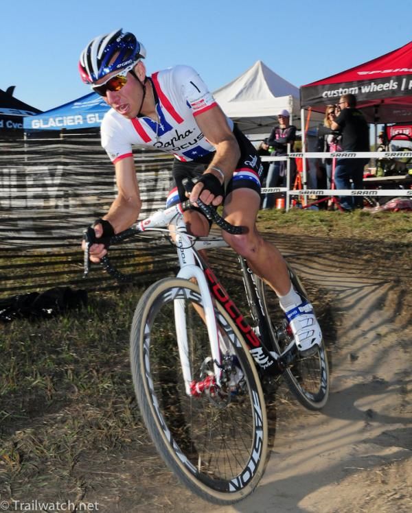 Jeremy Powers (Rapha Focus) with the race lead with two laps to go