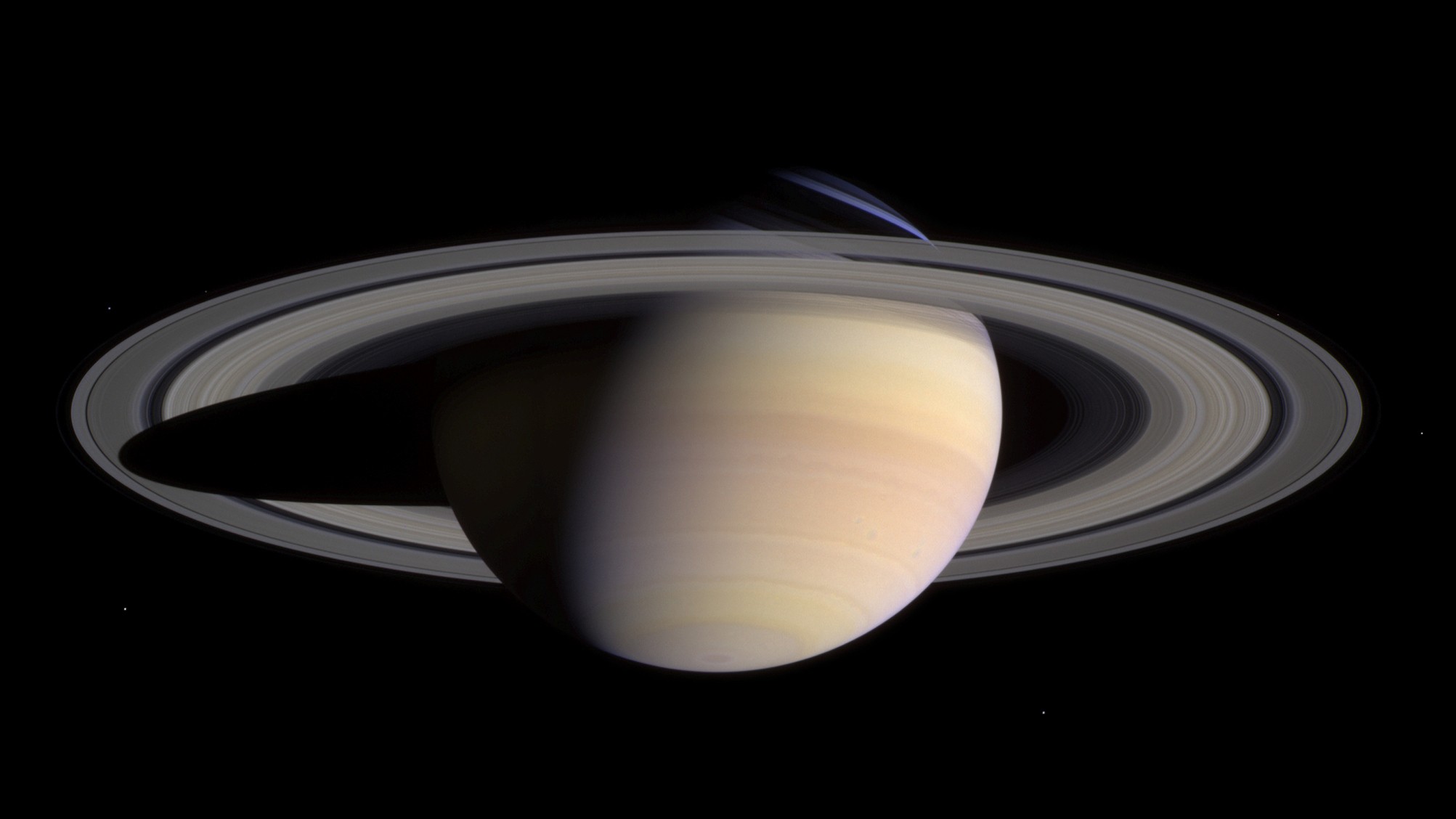 close up view of large ringed planet saturn