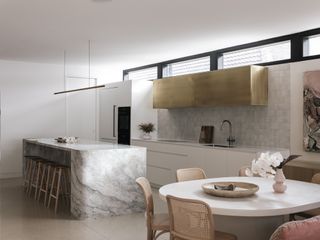 A marble kitchen with concealed storage