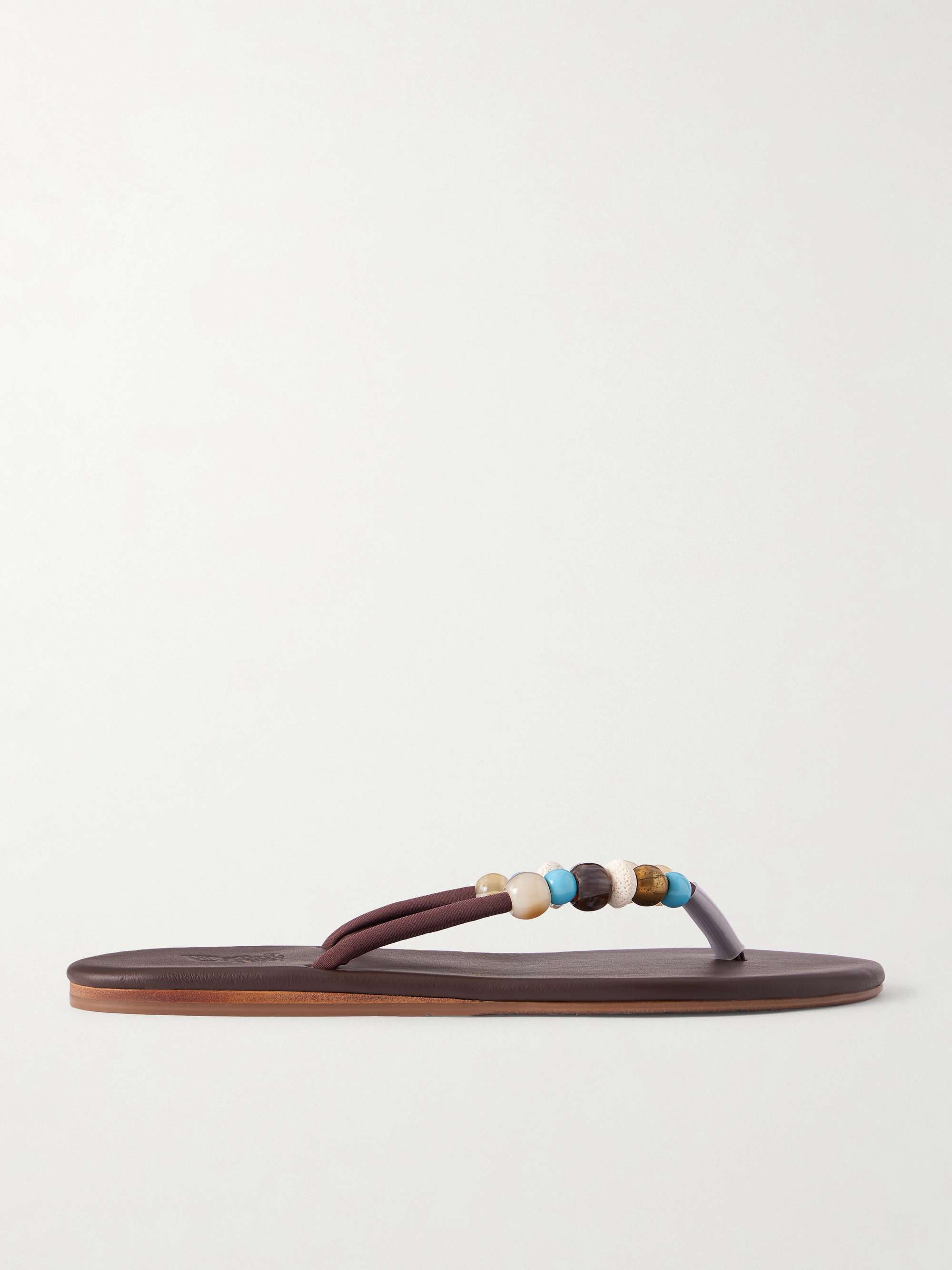Saionara Bead-Embellished Leather Flip Flops