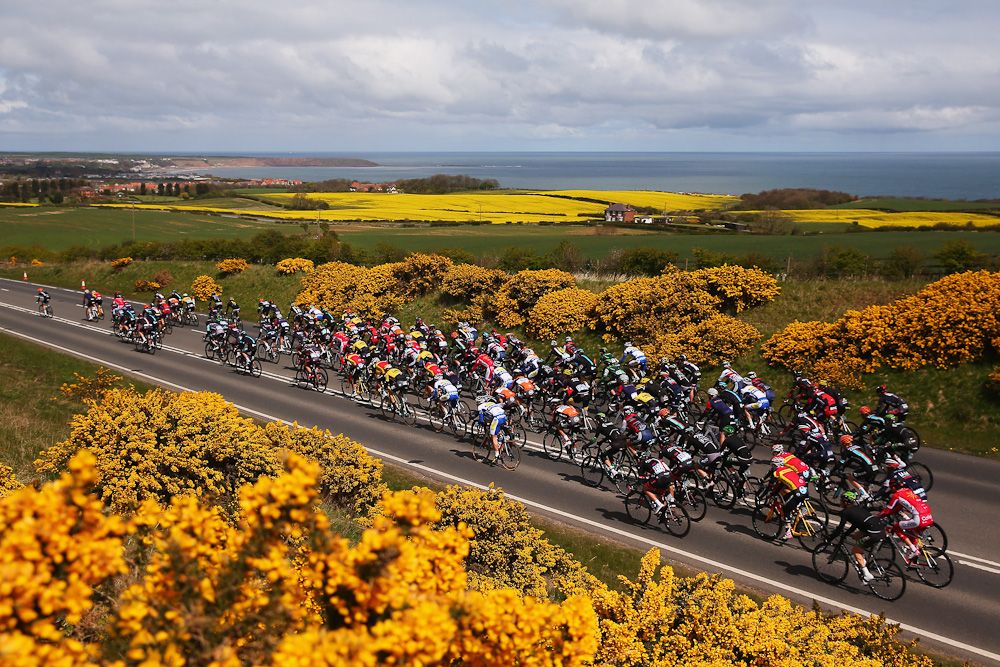 The peloton ride during Stage 1 of the Tour of Yorkshire from Bridlington to Scarborough