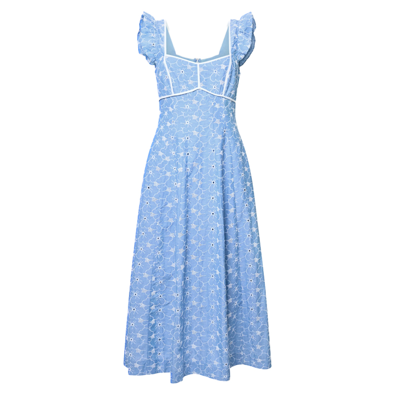 blue and white broderie anglaise dress French Connection