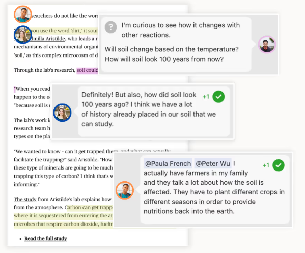 A screenshot of the Perusall annotation tool in action.