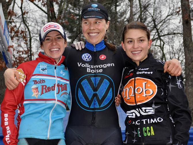 Sunday's North Carolina Grand Prix elite women's podium (L-R) Katie Arnold (Bob's Red Mill), Amanda Carey (Volkswagen Boise Cycling), Emily Shields (Mock Orange Bikes)