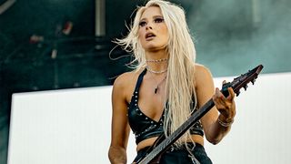 Sophie Lloyd peforms with Machine Gun Kelly at Ruisrock Festival 2023 at Ruissalo Island on July 9, 2023 in Turku, Finland.