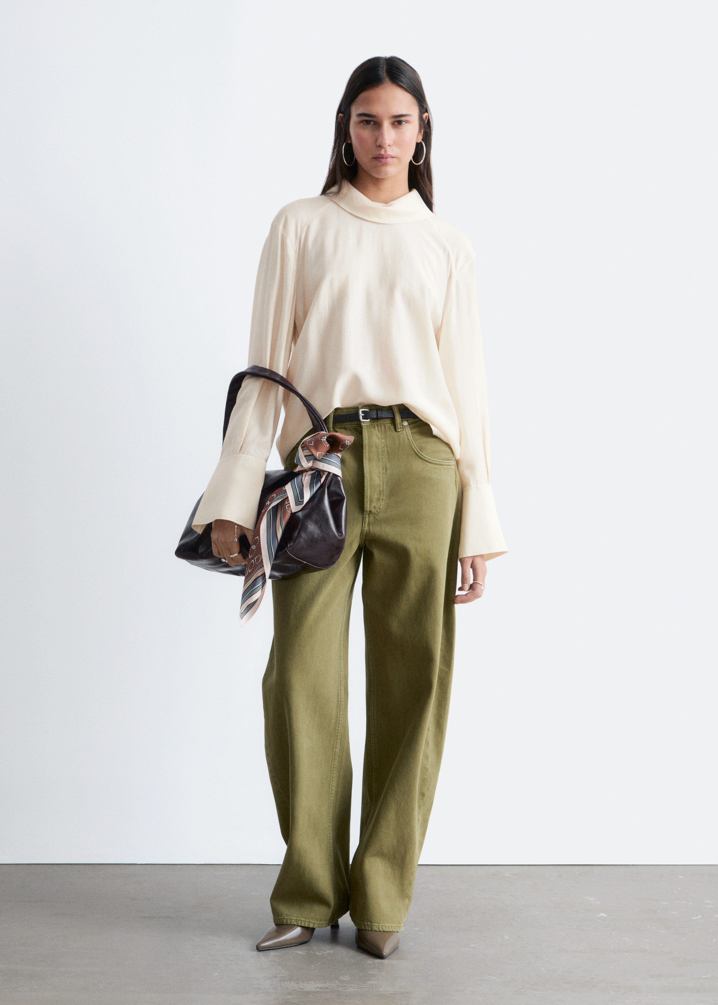 Folded Stand-Collar Blouse