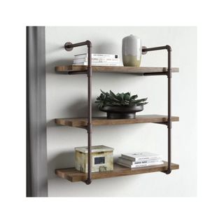industrial style open shelves in wood