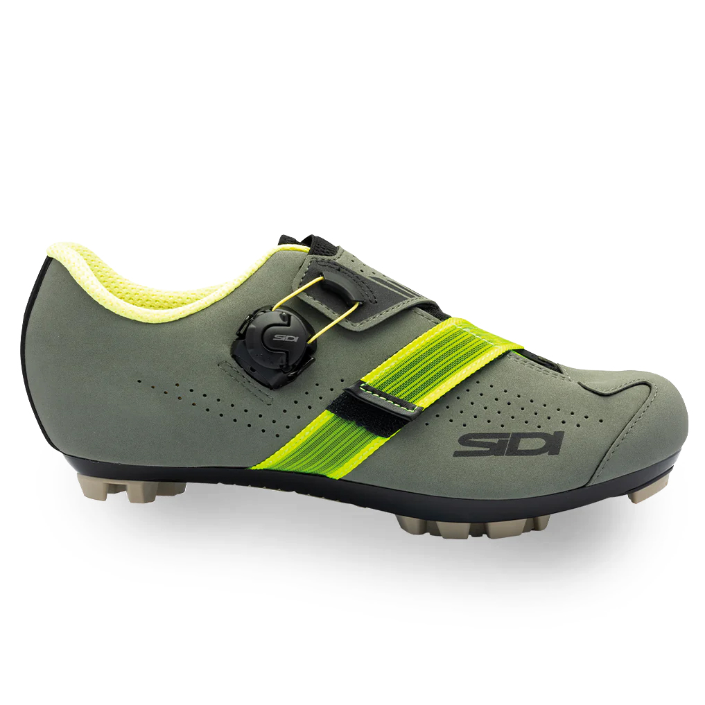 Sidi Aertis gravel shoes in moss green and lime/yellow