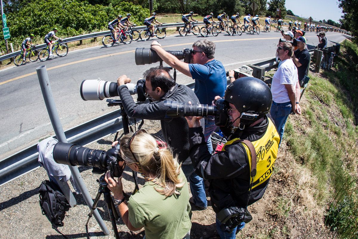 Photographers stack up to get photos of the race