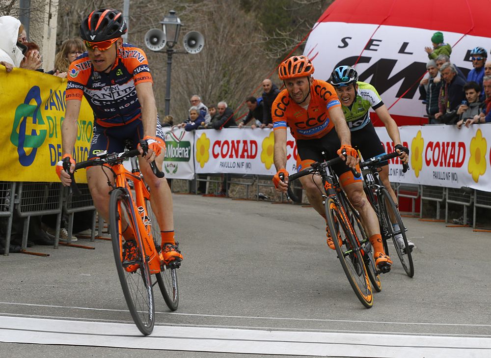 Damiano Cunego and Davide Rebellin were second and third
