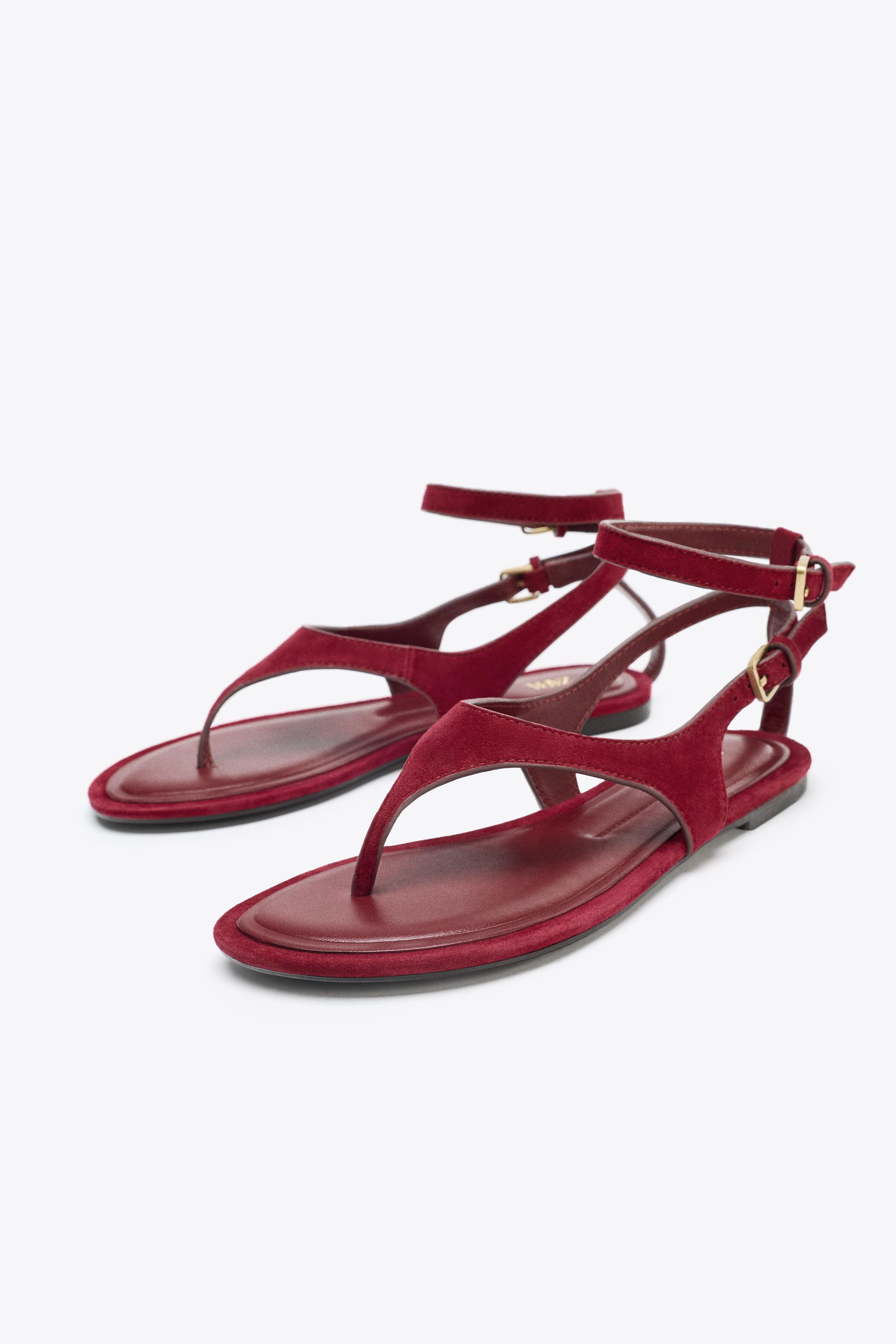 Split Leather Flat Toe Loop Sandals