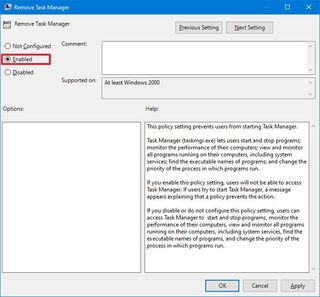 Windows 10 policy to disable Task Manager