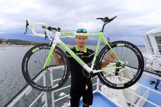 Peter Sagan shows off his new bike before the 2013 Tour de France