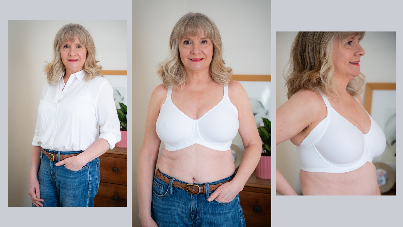 Julie Player wearing Next Minimiser 2 pack Bra
