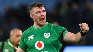 Peter O'Mahony of Ireland raises his fist in celebration ahead of the France vs Ireland Six Nations 2024 opening match.