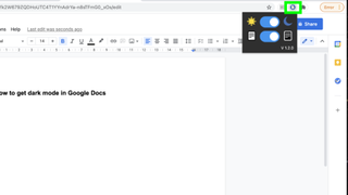 How to get dark mode in Google Docs - a screenshot of the Google Docs dark mode Chrome extension being used to turn on dark mode